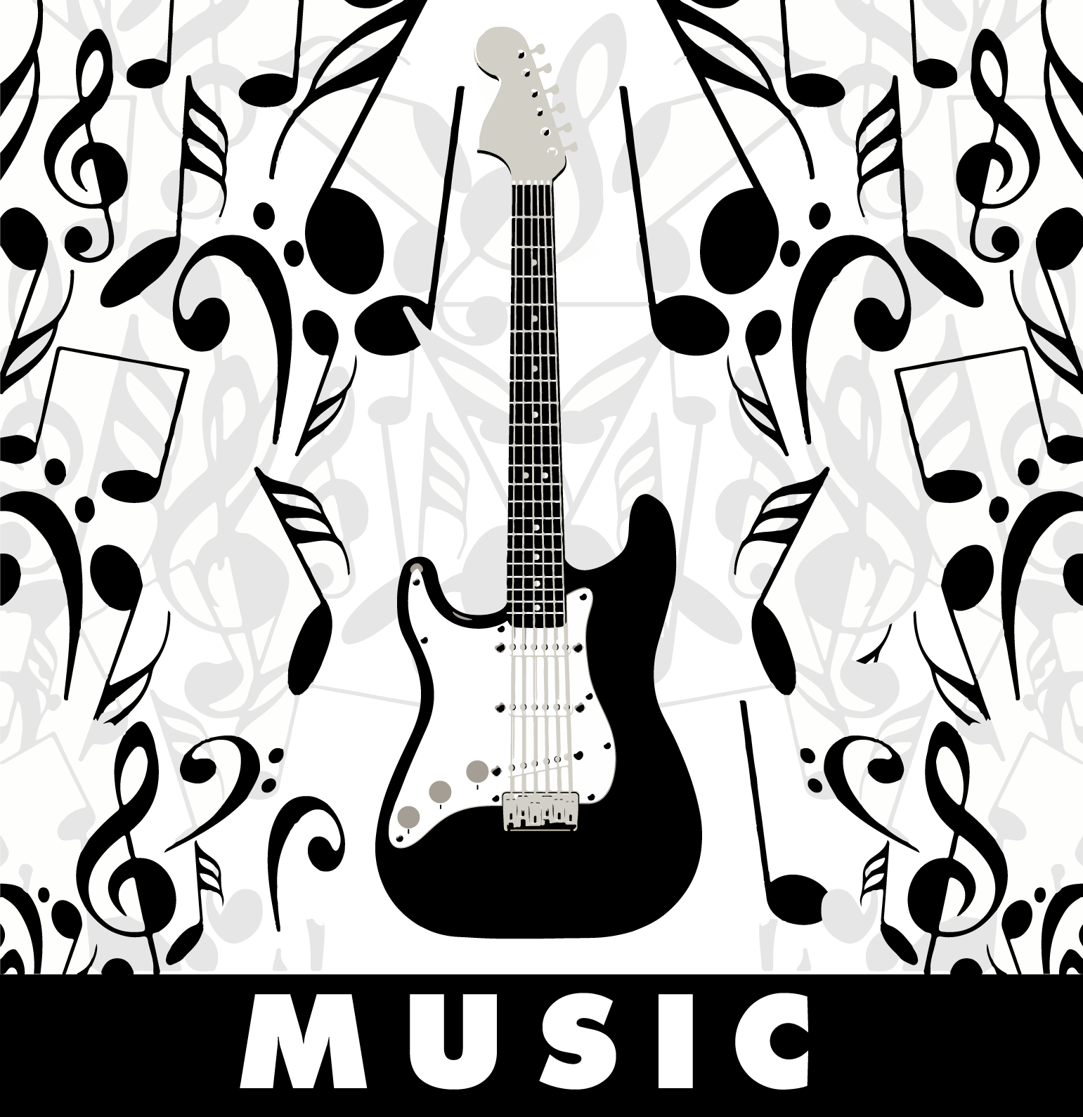 Ilustración gratis - Ilustración de una guitarra con notas musicales