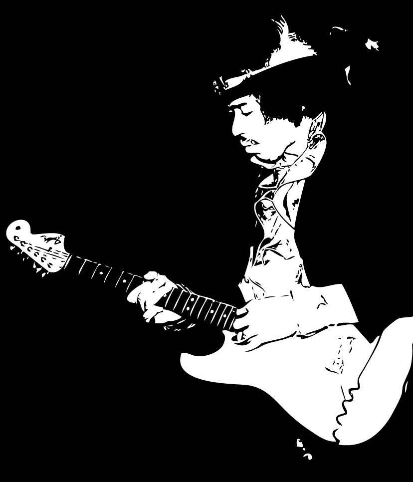 Ilustración gratis - Jimmy Hendrix tocando la guitarra - blanco y negro
