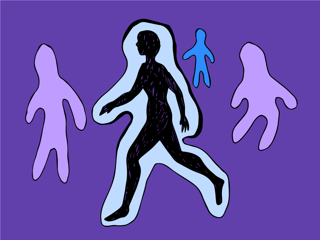 Ilustración gratis - Mujer caminando rodeada de un espacio de energía o aura