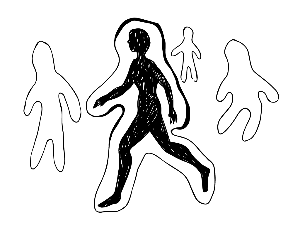Ilustración gratis - Mujer caminando rodeada de un espacio de energía o aura