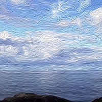 Ilustración panorámica de la costa y el mar