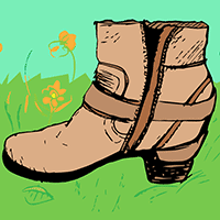 Dibujo con una bota sobre la hierva