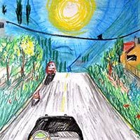 Ilustración de un coche por la carretera