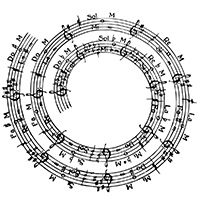 Notas musicales en diseño circular