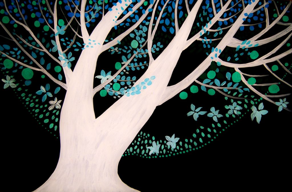 pintura árbol noche acrílico