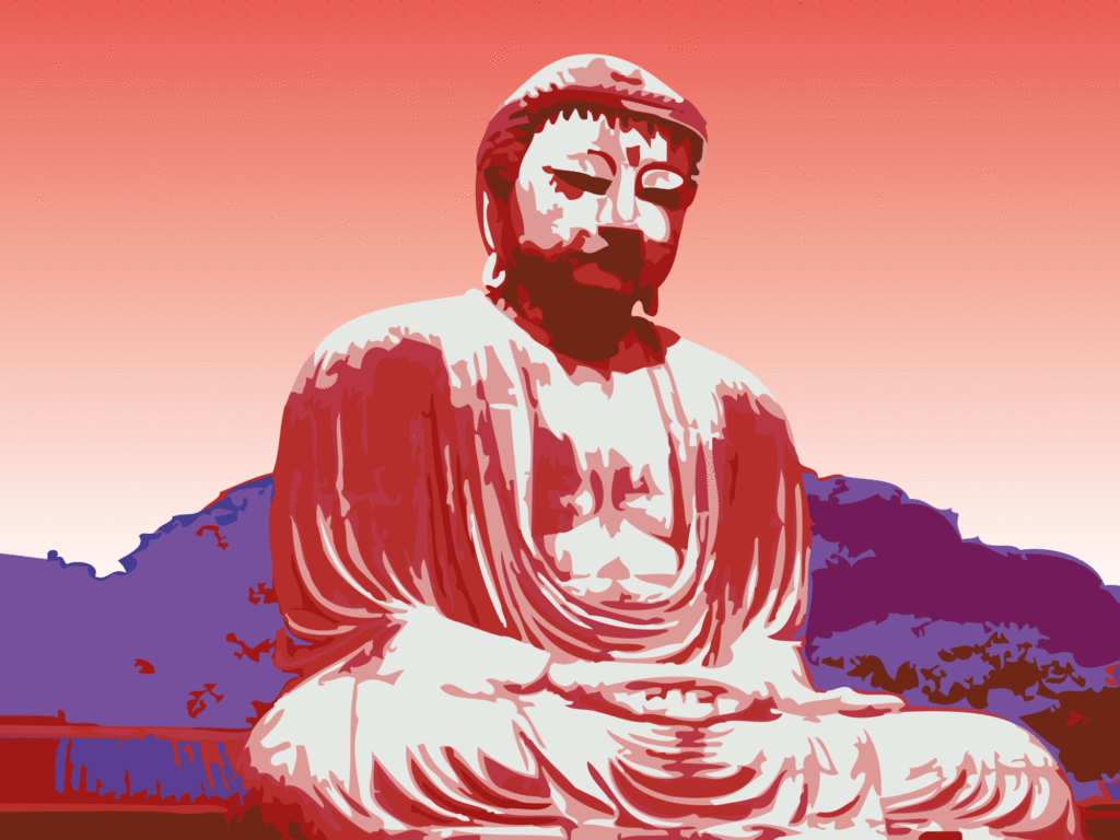 Gran Buda sentado con la luz del atardecer