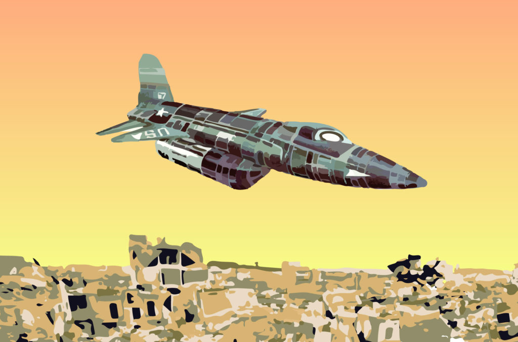 Ilustración sobre la guerra y la destrucción de la tierra y las ciudades Ilustración Guerra, avión Aircraft