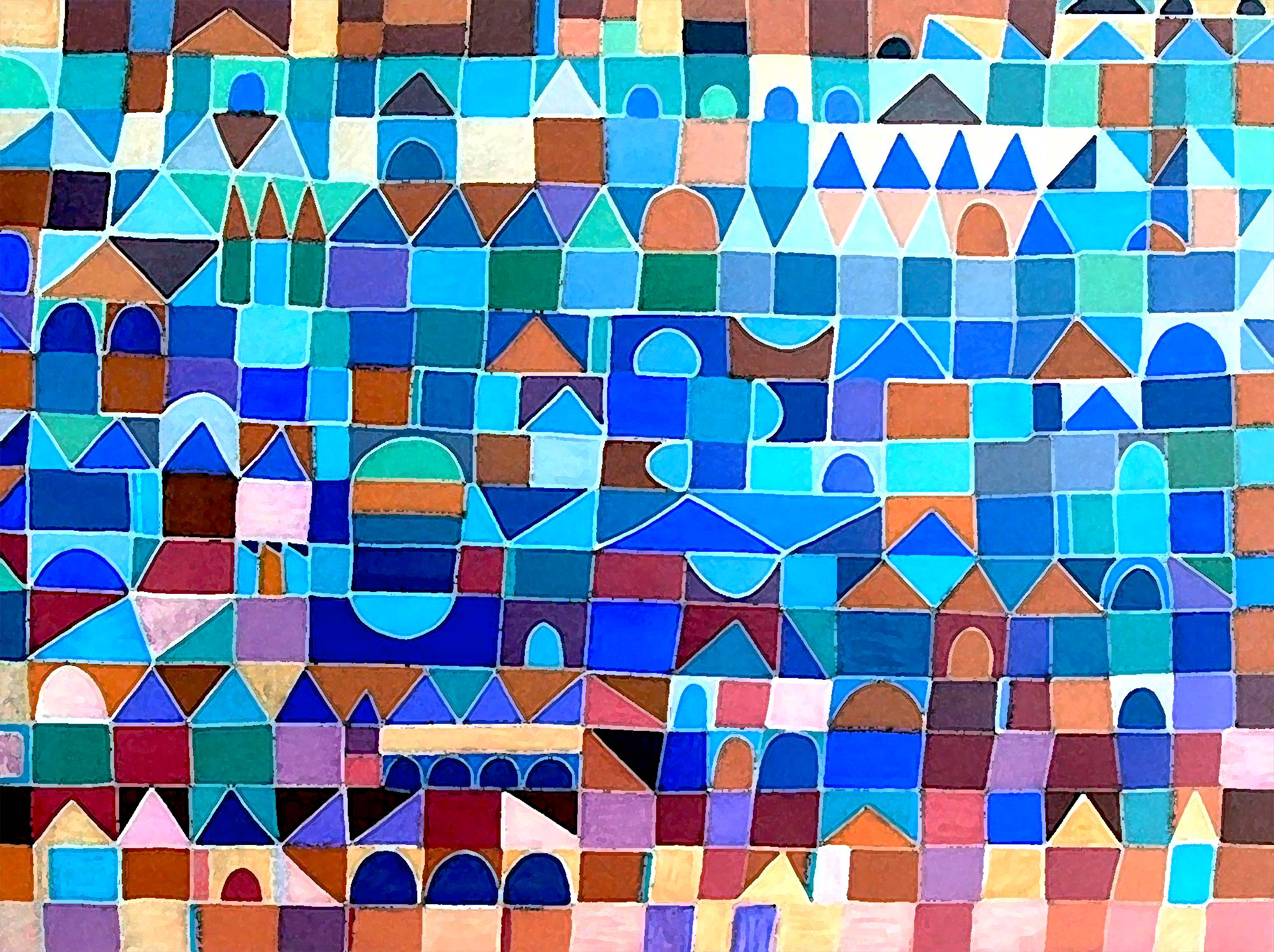 painting city abstract shapes blue colors